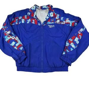 Vintage Reebok Windbreaker Jacket Size Small Blue Red Print